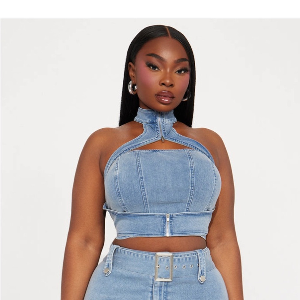 Fashion Nova Blue Denim Crop Top